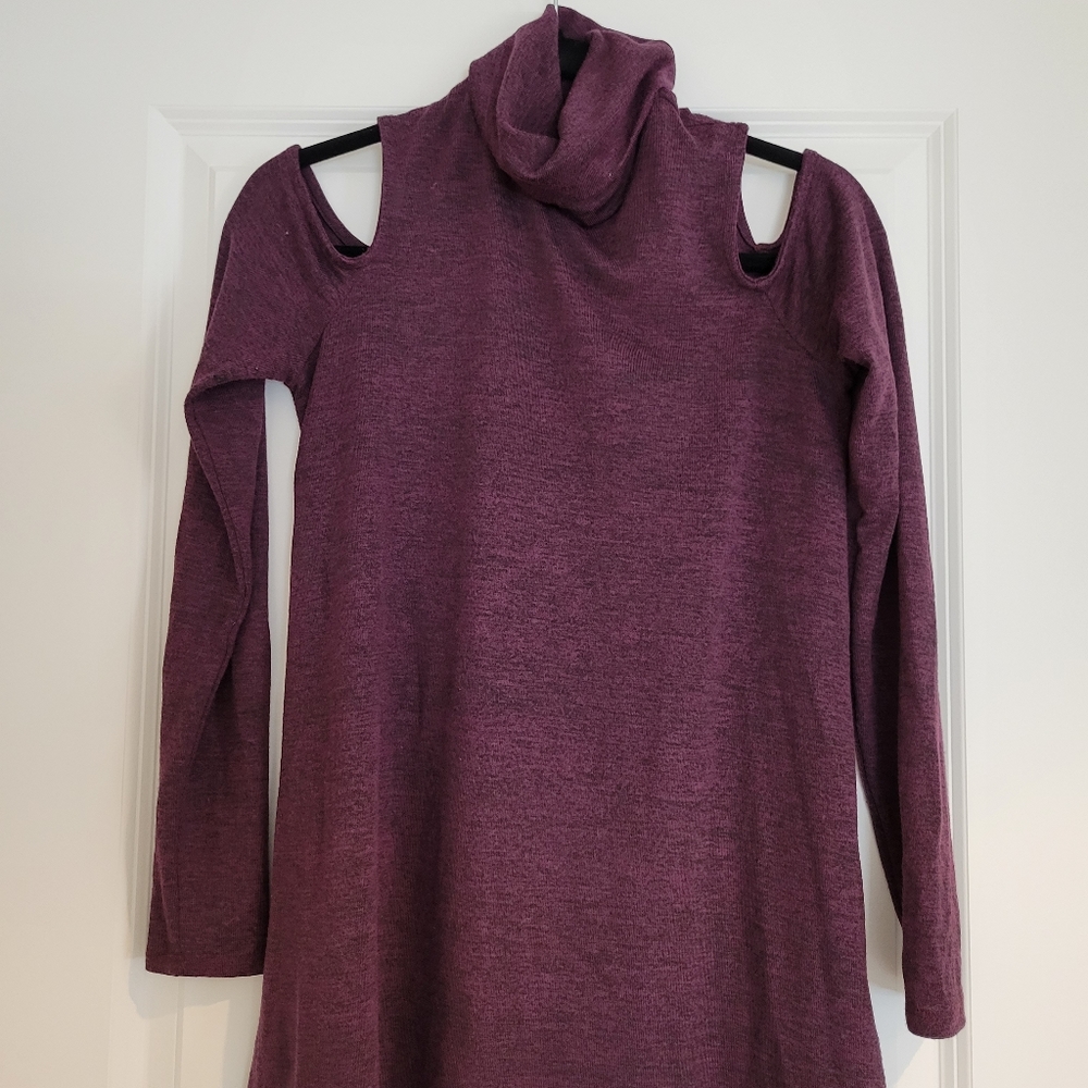 A Pea in the Pod plum cold shoulder cowl maternity sweater
